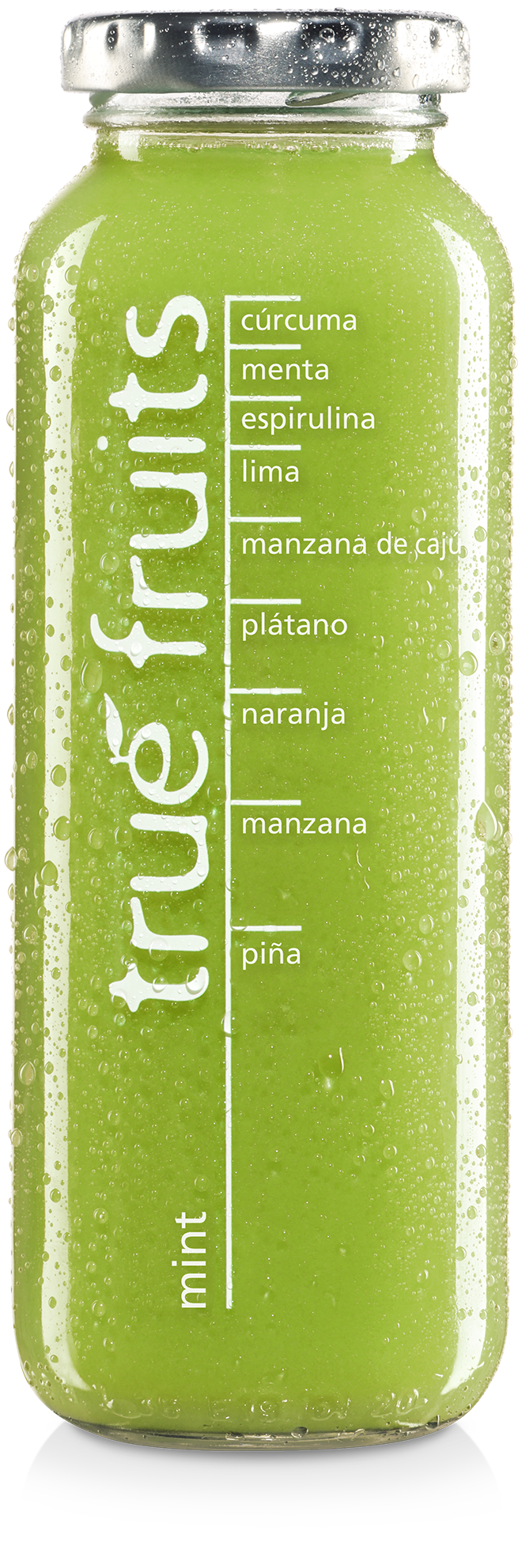 true fruits smoothie mint Einzelne Smoothieflasche des true fruits smoothies mint auf weißem Hintergrund
