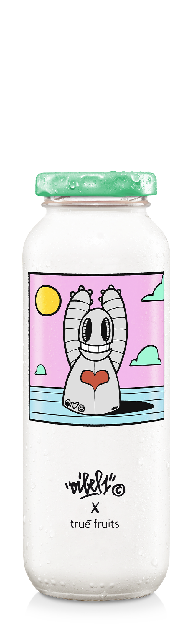 Einzelne Smoothieflasche der limited edition no. 5 auf weißem Hintergrund