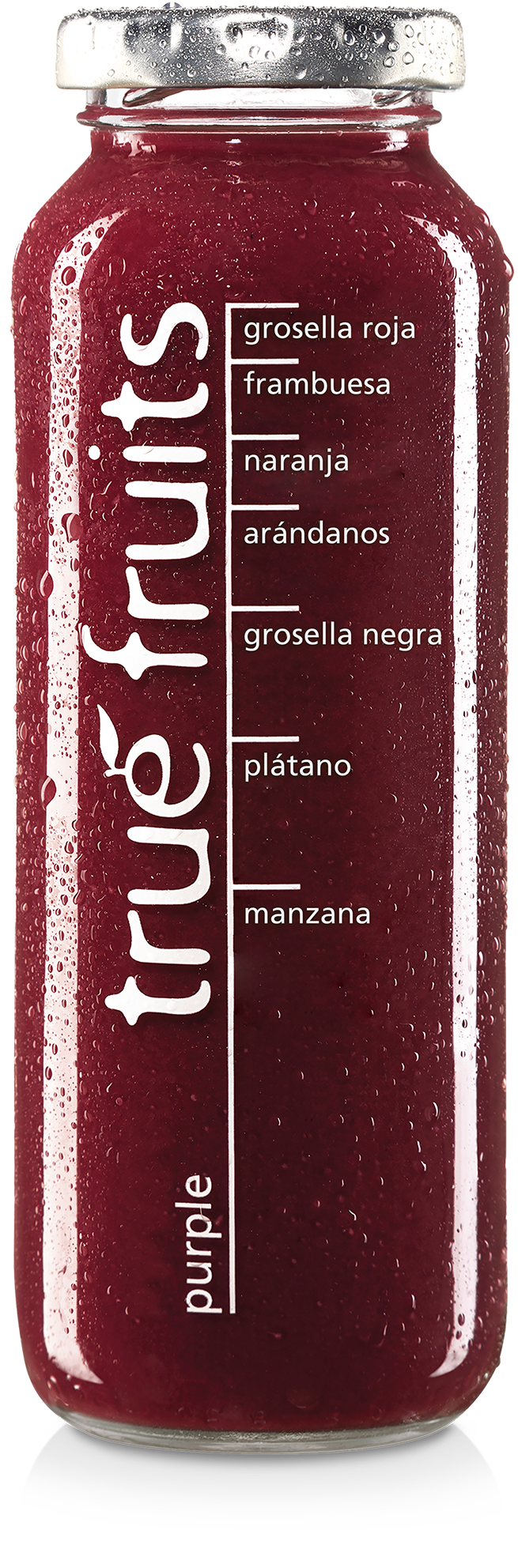 true fruits smoothie purple Einzelne Smoothieflasche des true fruits smoothies purple auf weißem Hintergrund